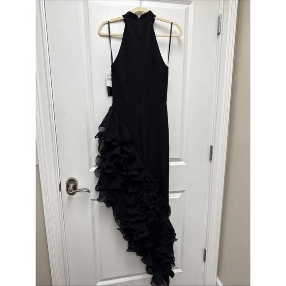 Betsy & Adam Size 4 Black Ruffle Asymmetric Halter Formal Prom Dress Gown $340 - Picture 8 of 12